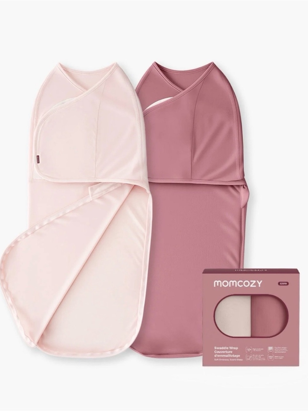 Momcozy Two-Pack Baby Swaddle Wraps in Blush and Mauve